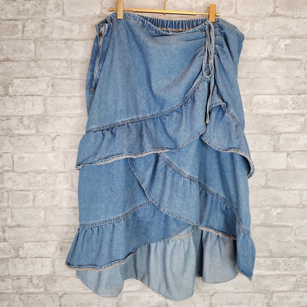 Denim Layered Skirt High Low Ruffle Western Prairie Shein Curve Size 2XL